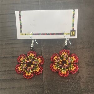 Red and Gold Floral Dangle Earrings
